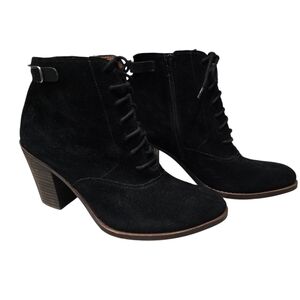 Lucky Brand Booties Sz 12 Black Suede Zip Tie